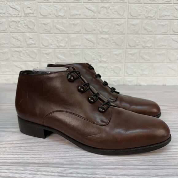Munro American Shoes WMNS 10M Brown Leather Button Up Ankle Booties Block Heel - Picture 1 of 7